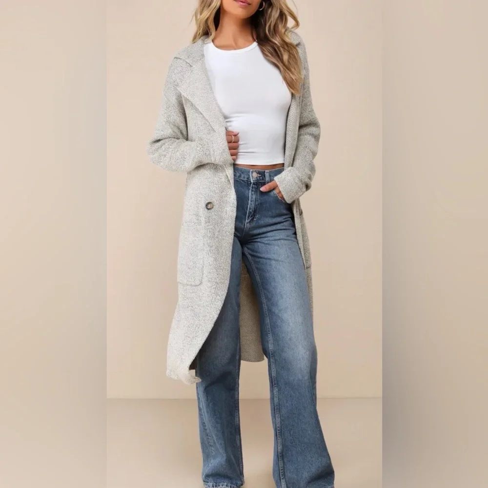 Lulus Cuddle Club Beige Marled Long Sleeve Coatigan - Picture 13 of 14